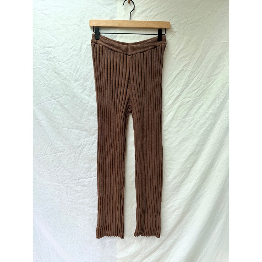 Sabo Skirt Brown Ribbed Knit Pants High Waisted Slim Leg Loungewear Women Medium